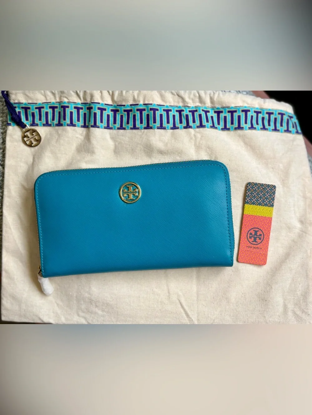 Tory Burch Robinson Leather Zip Around Wallet-Electric EEL Blue